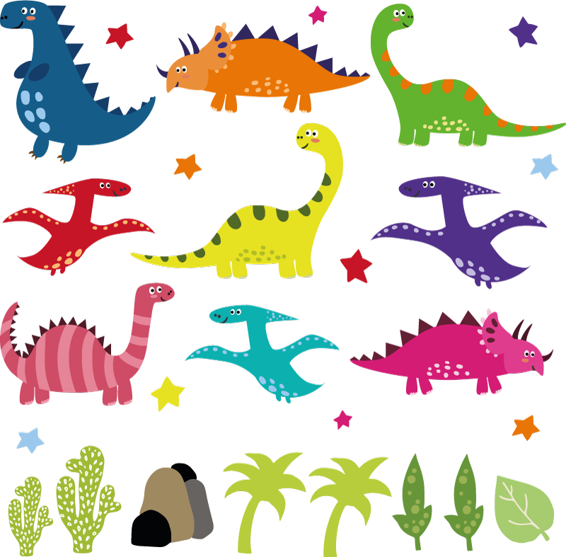 Pohjoismaalainen värikäs dinosauruskuvasetti vinyylimatto - Tenstickers