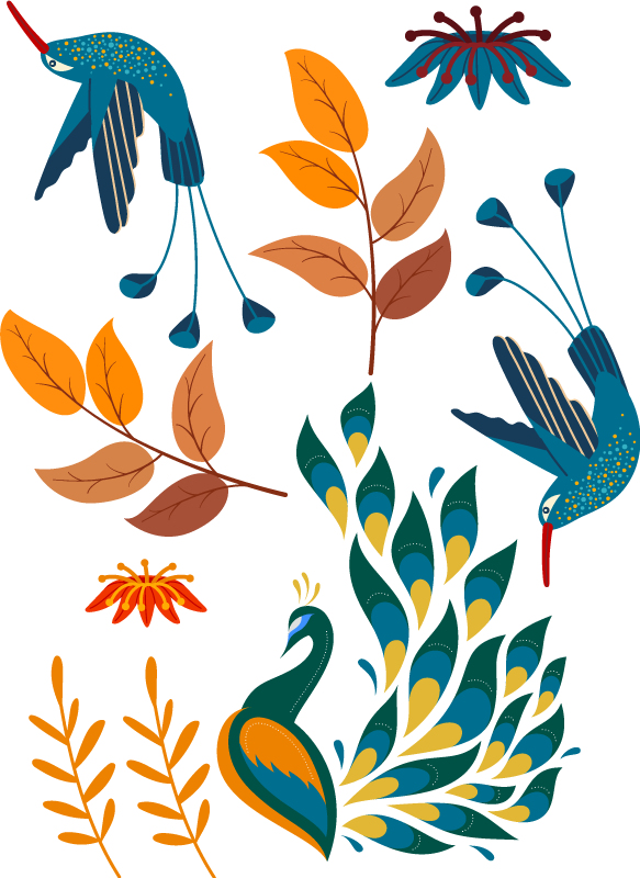 Tengango-tyyliset linnut ja kasvit vinyylimatto - Tenstickers