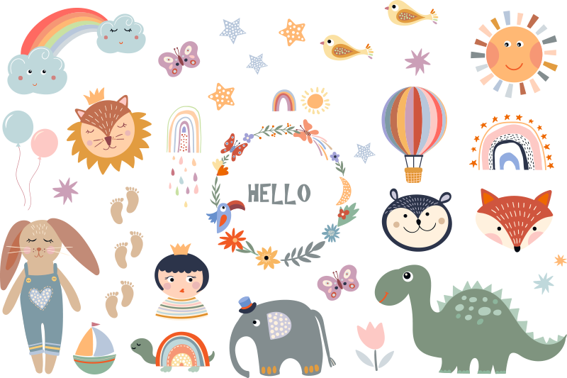 Lasten kukkakuosiset eläinvinyylimatot - Tenstickers