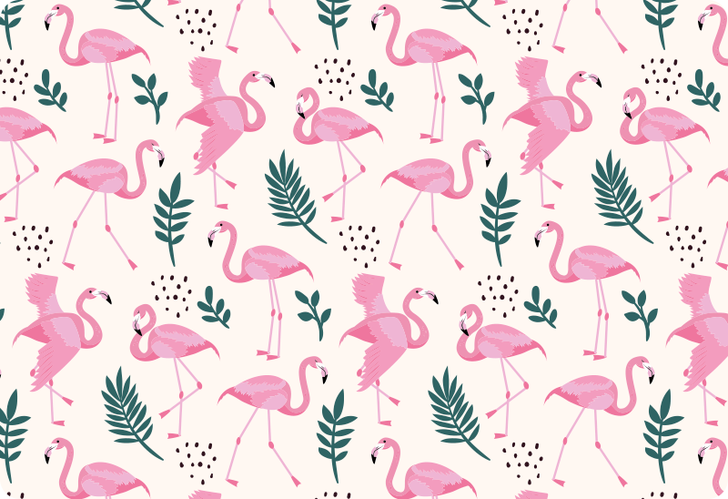Flamingokuvio eri lehdillä eläin vinyylimatto - Tenstickers