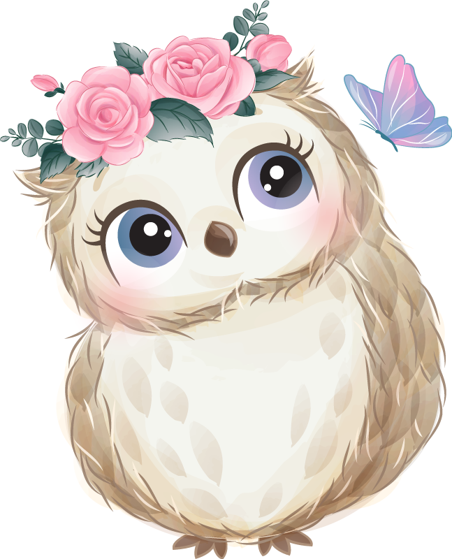 Pikku pöllö ja kukat eläin vinyylimatto - Tenstickers