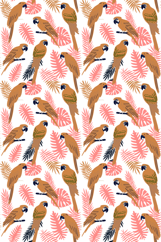 Oranssit papukaijat vaaleanpunaisilla kukilla vinyylimatto - Tenstickers