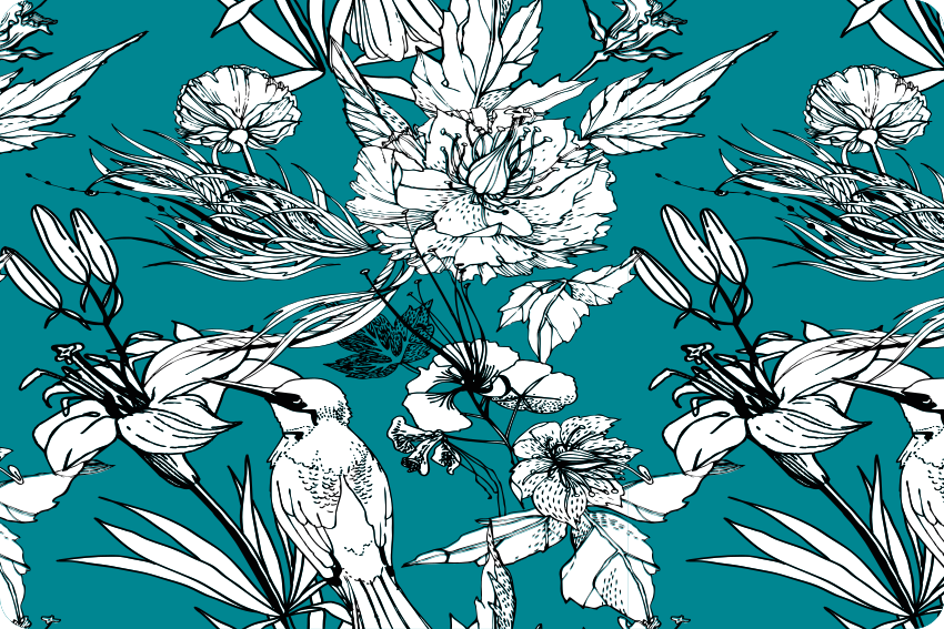 Valkoiset villilinnut elegantti kuvio vinyylimatto - Tenstickers