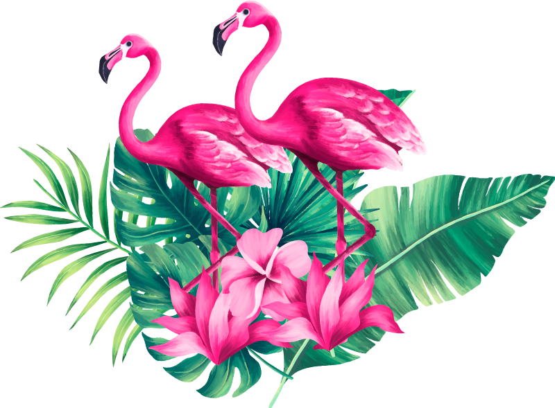 Flamingot ja lehdet eläin vinyylimatto - Tenstickers