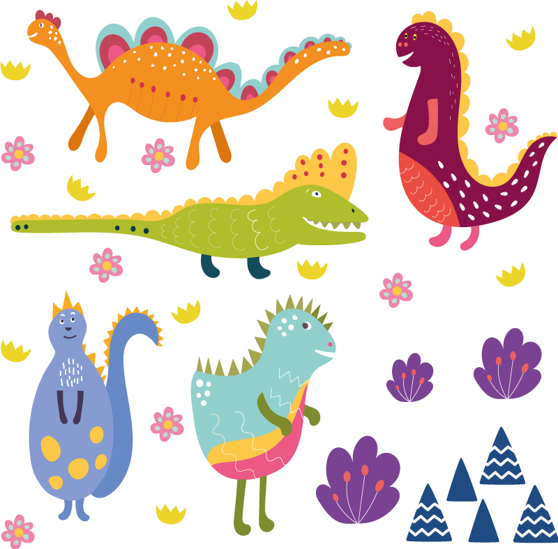 Värikkäät dinosaurushahmot eläinvinyylimatto - Tenstickers