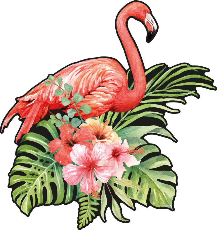 Flamingo ja kukat eläin vinyylimatto - Tenstickers