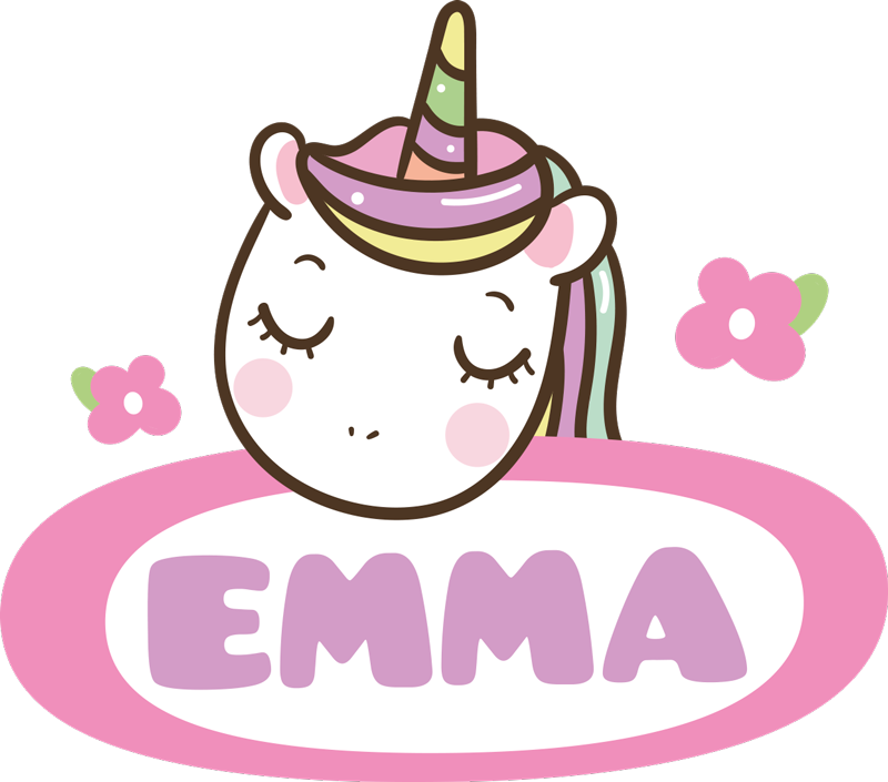 Värikäs lasten nimen merkki unicornilla eläin vinyylimatto - Tenstickers