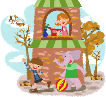 Elefantti ja lapset leikkivät vinyylimatto - Tenstickers