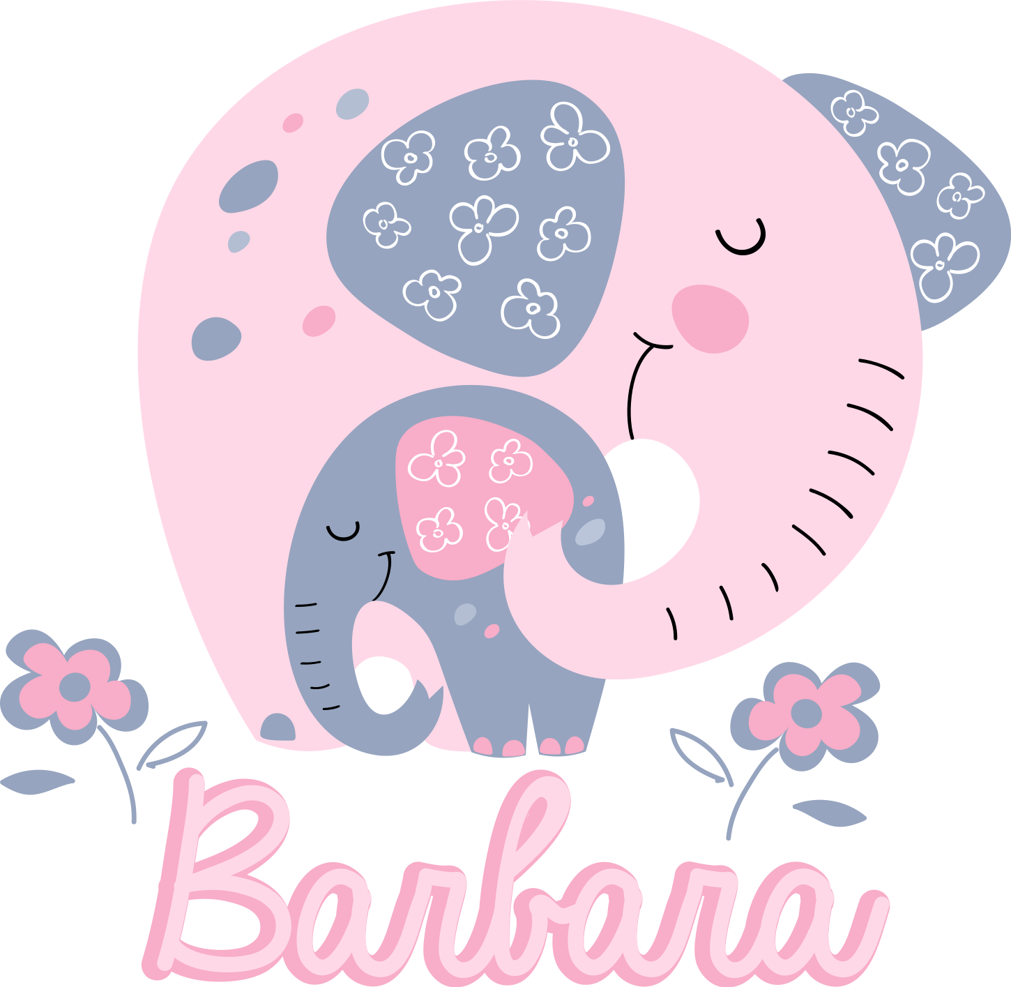 Elefantit sydämillä ja nimellä eläin vinyylimatto - Tenstickers