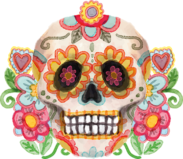 Aquarella kukkakuviollinen pääkallo halloween vinyylimatto - Tenstickers