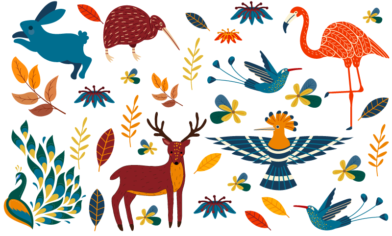 Tengango-tyyliset eläimet ja kasvit vinyylimatto - Tenstickers