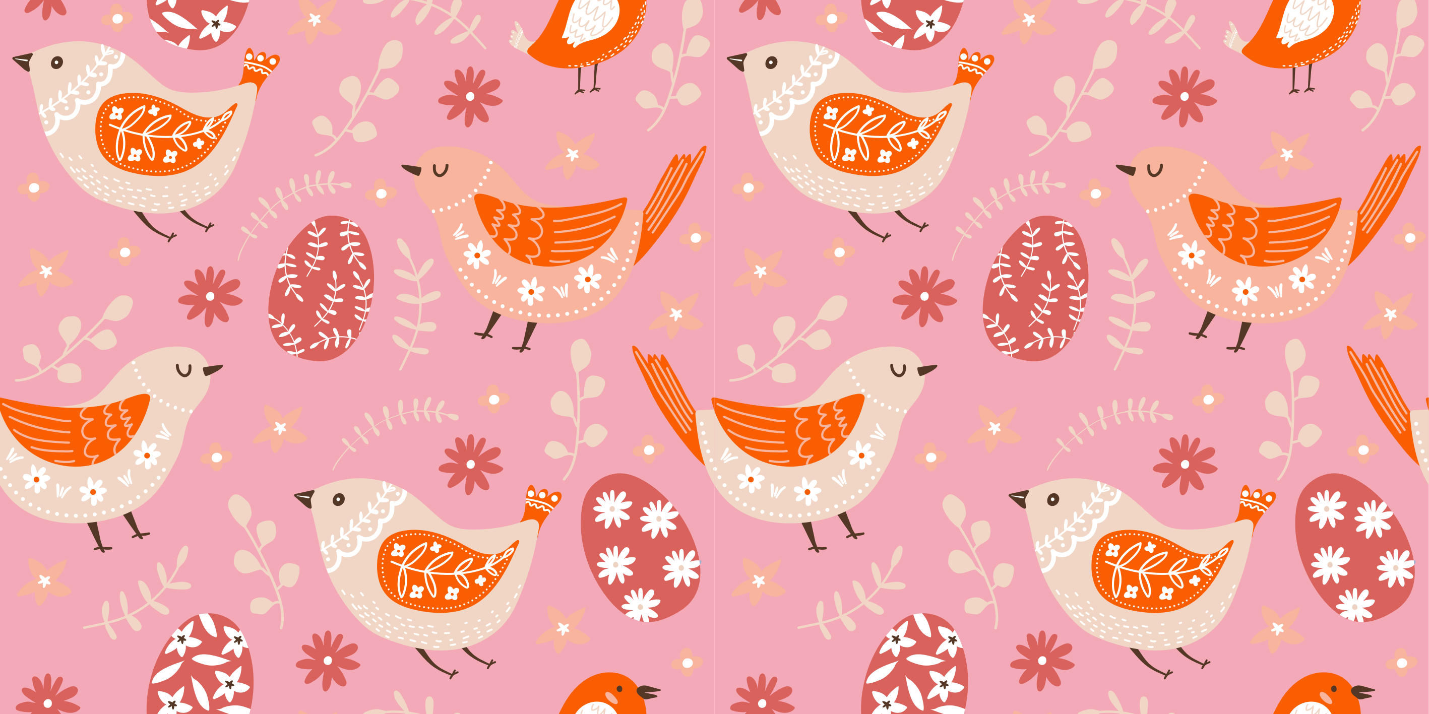 Vaaleanpunainen kansantaidekuvio lintuineen vinyylimatto - Tenstickers
