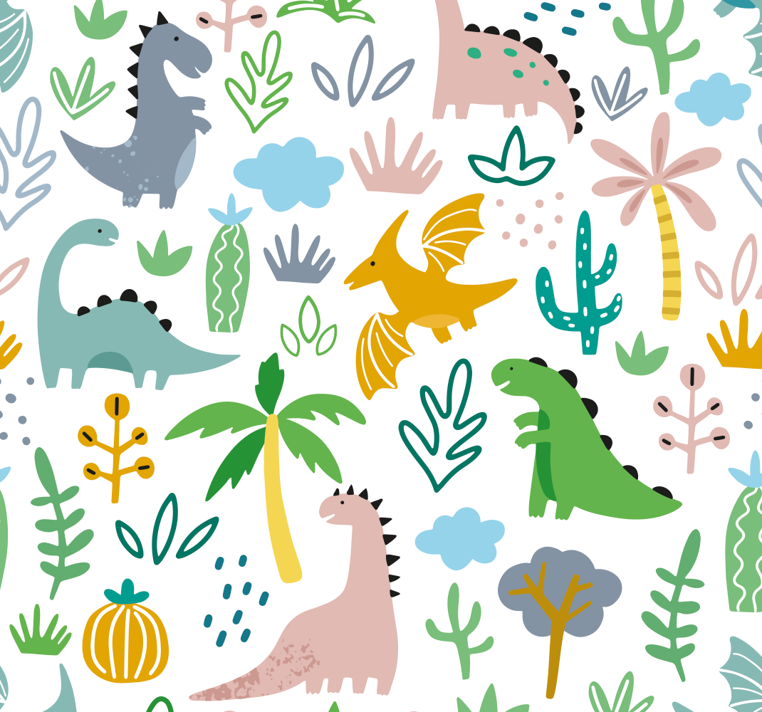 Vinyylimatto makuuhuoneeseen skandinaavinen dinosauruskuvio - Tenstickers