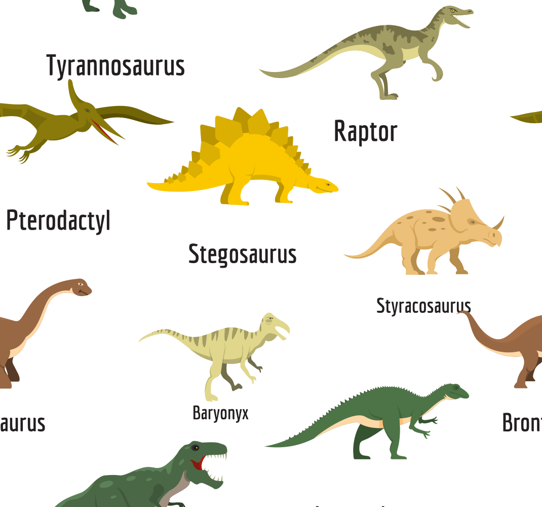 Vinyylimatto makuuhuoneeseen realistiset dino-nimet - Tenstickers