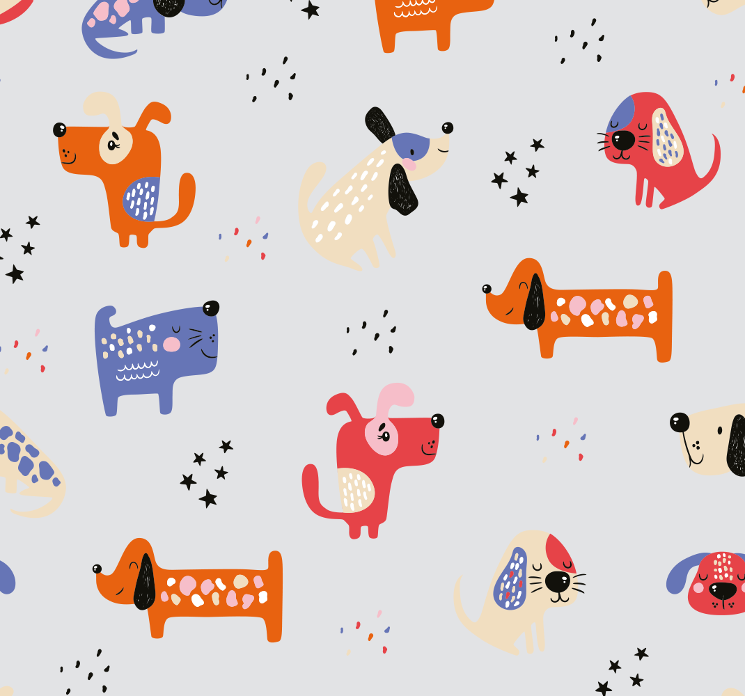 Vinyylimatto makuuhuoneeseen kuvitetuilla koirilla - Tenstickers