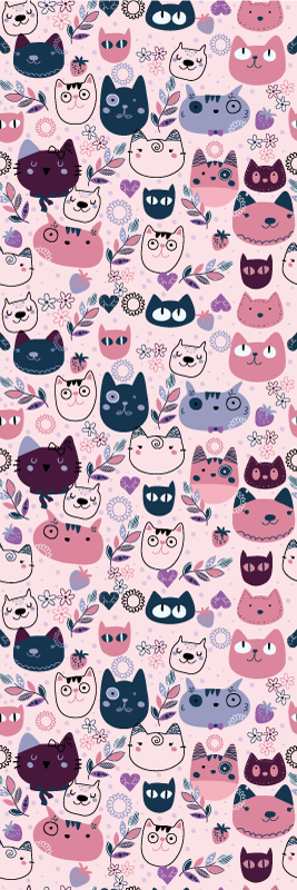 Vaaleanpunaiset kissat muotokuvio makuuhuoneen vinyylimatto - Tenstickers