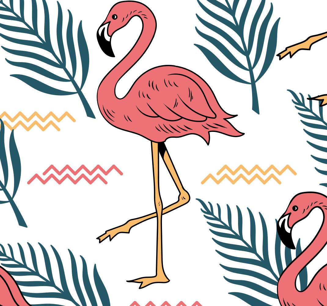 Vinyylimatto makuuhuoneeseen trooppiset lehdet ja flamingot - Tenstickers