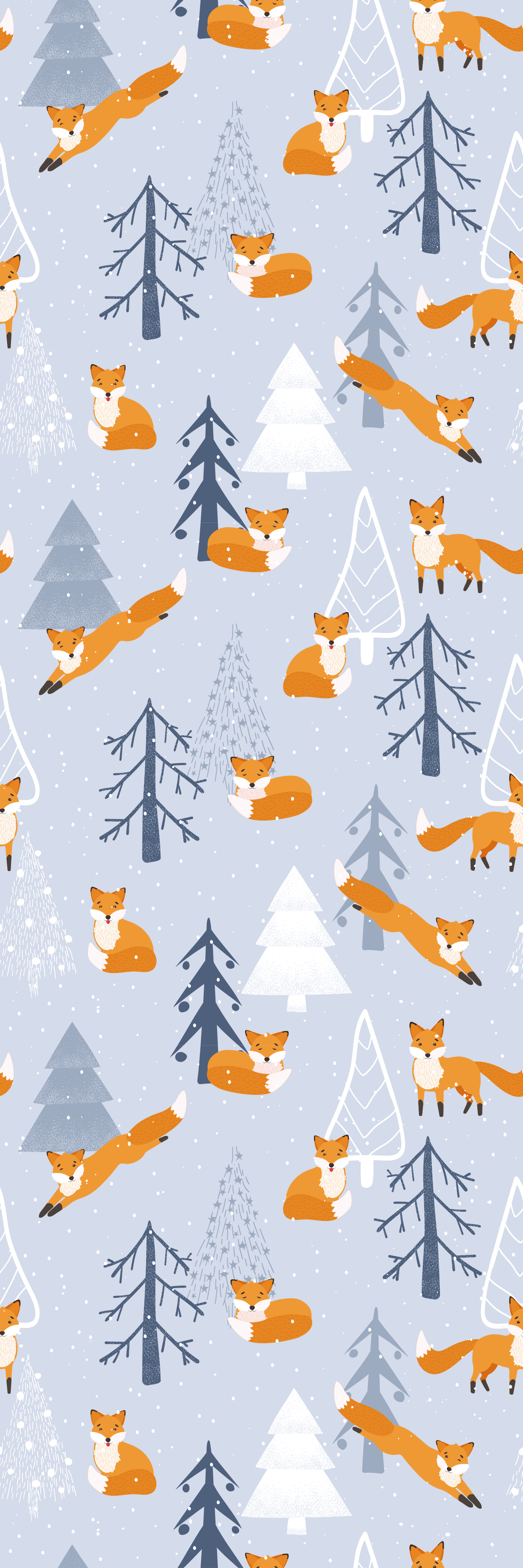 Vinyylimatto makuuhuoneeseen suloinen ketun talvimetsäkuvio - Tenstickers