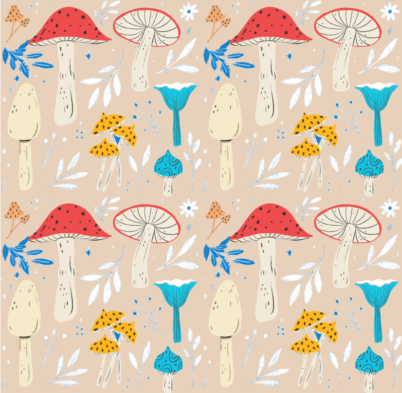 Klassiset sienet beige tausta kukka vinyylimatto - Tenstickers