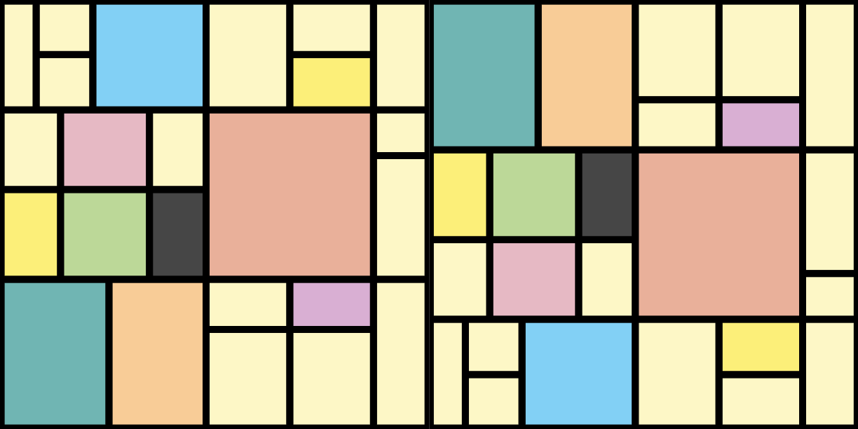 Geometrinen vinyylimatto värikkäistä paloista - Tenstickers