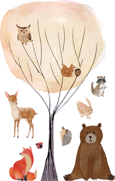 Metsäeläimet ja puut lastenhuone vinyylimatto - Tenstickers