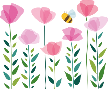 Lastenhuone vinyylimatto vaaleanpunaiset kukat ja mehiläinen - Tenstickers