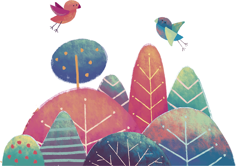 Lastenhuone vinyylimatto siniset ja vaaleanpunaiset puut - Tenstickers