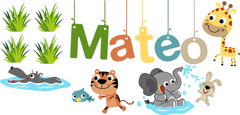 Lastenhuone vinyylimatto viidakkoeläin nimitarra - Tenstickers