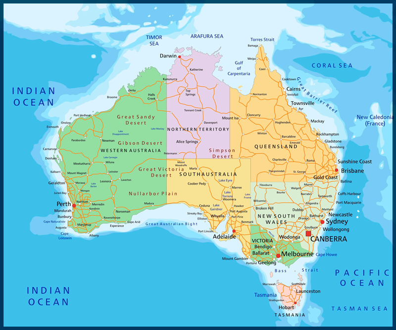 Poliittinen kartta australia vinyylimatto - Tenstickers