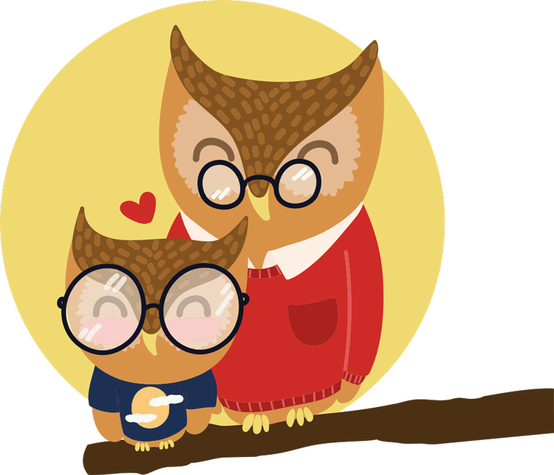 Poika ja isä pöllö lastenhuone vinyylimatto - Tenstickers