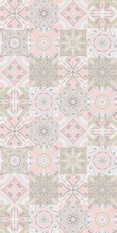 Vaaleanpunaiset ja harmaat laatat kylpyhuoneen vinyylimatto - Tenstickers