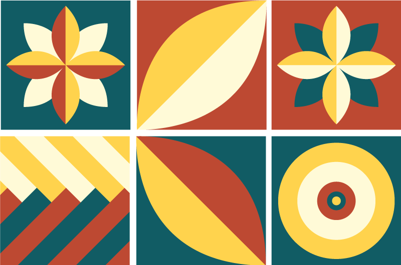 Vihreä-oranssi kuviovinyylimatto kylpyhuoneeseen - Tenstickers