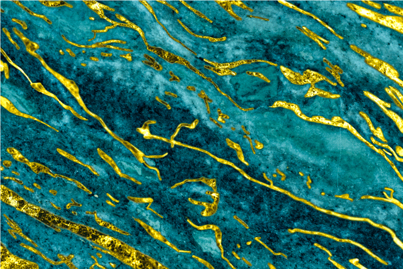 Sinisen ja kullan marmoriefekti kylpyhuoneen vinyylimatto - Tenstickers