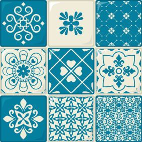 Harmaa ja sininen kuviollinen kylpyhuoneen vinyylimatto - Tenstickers