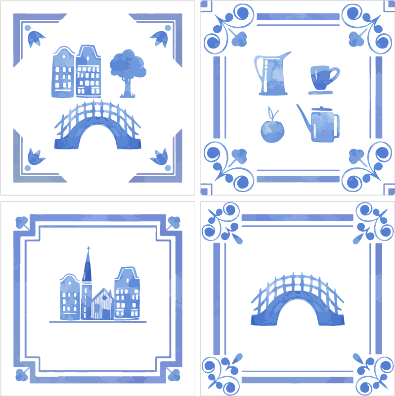 Delft-tyyliset hollantilaiset talot keittiön vinyylimatto - Tenstickers