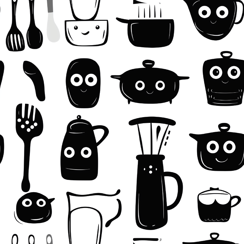 Piirretyt mustat välineetkeittiön vinyylimatto - Tenstickers