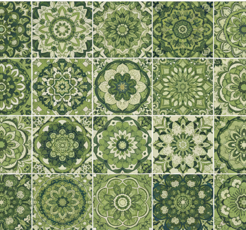 Sammalvihreä kaleidoskooppiefekti keittiön vinyylimatto - Tenstickers