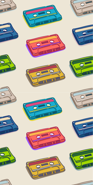 Vinyylimatto makuuhuoneeseen retro monivärinen kasettikuvio - Tenstickers