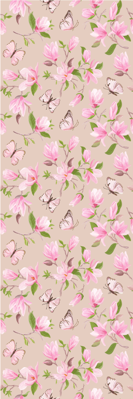 Vaaleanpunainen magnolia ja perhonen makuuhuoneeseen - Tenstickers
