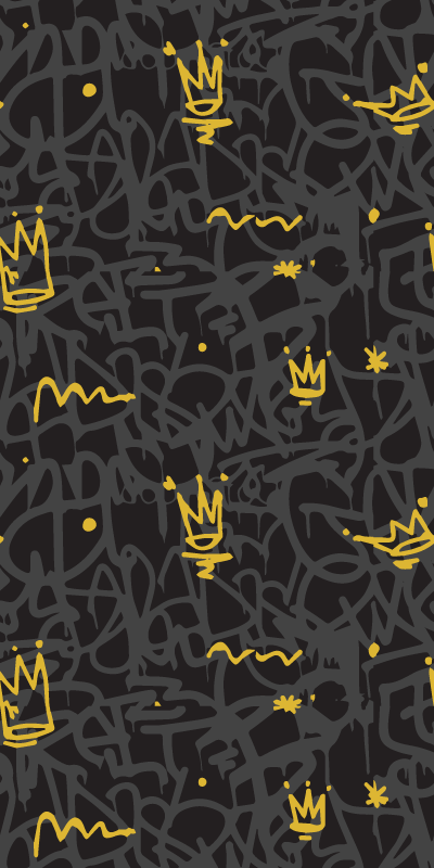 Vinyylimatto makuuhuoneeseen musta ja kultainen graffitiseos - Tenstickers