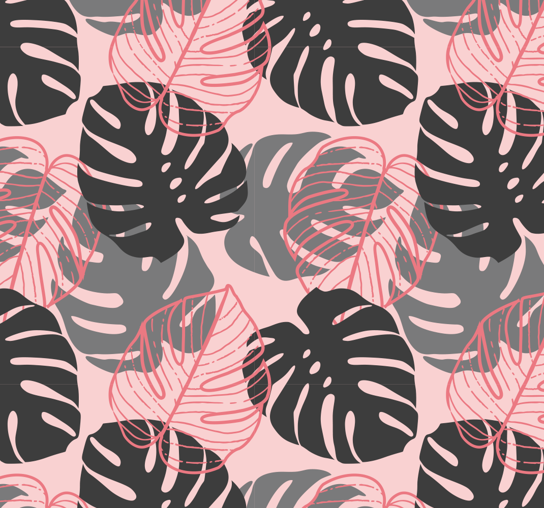 Vaaleanpunainen ja harmaa monstera vinyylimatto - Tenstickers