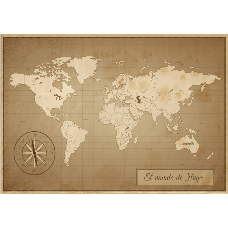 Vintage-maailmakartta-nimivinyylimatto - Tenstickers