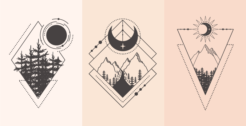 Geometrinen puu ja kuu vinyylimatto - Tenstickers