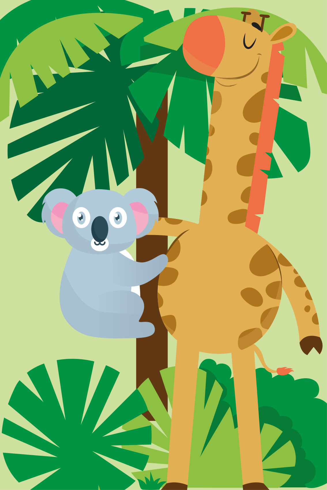 Koalat halimassa kirahvia lastenhuoneen vinyylimatto - Tenstickers