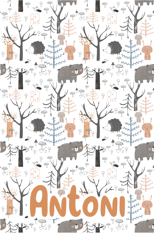 Lastenhuone vinyylimatto skandinaavinen metsä eläimineen - Tenstickers