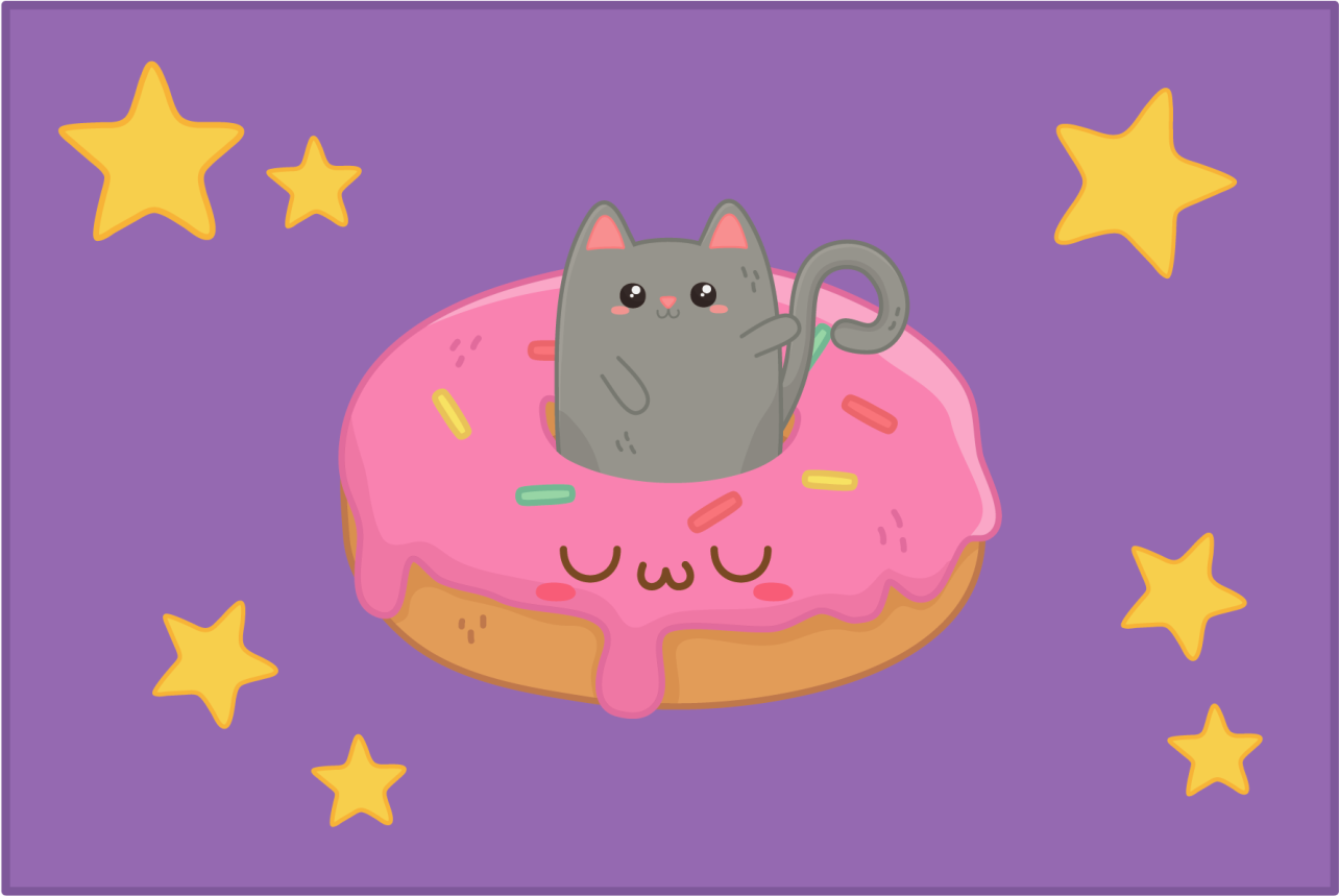 Violetti vinyylimatto kissa ja donitsi - Tenstickers