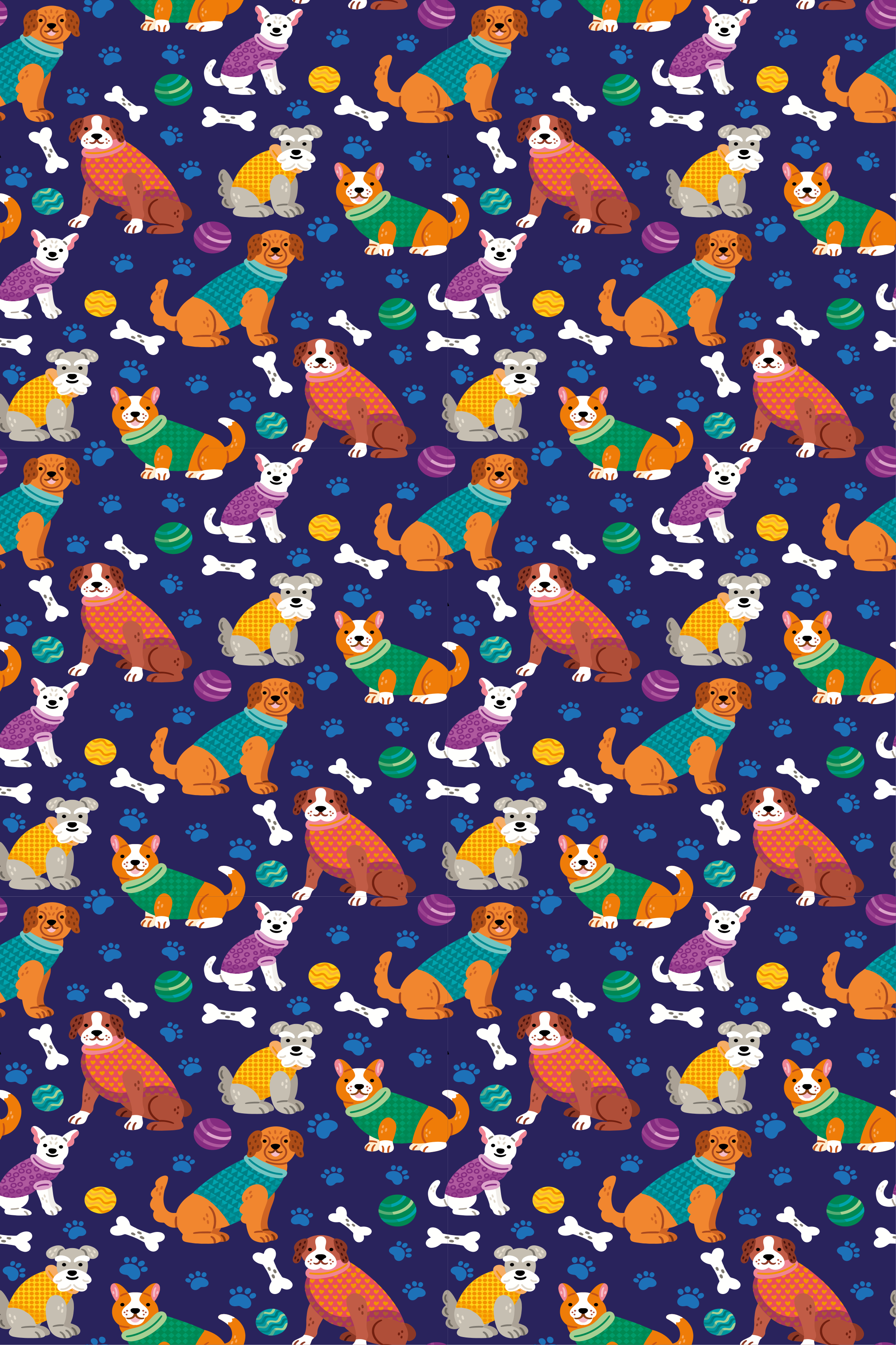 Violetti vinyylimatto upealla värikkäällä koirakuviolla - Tenstickers
