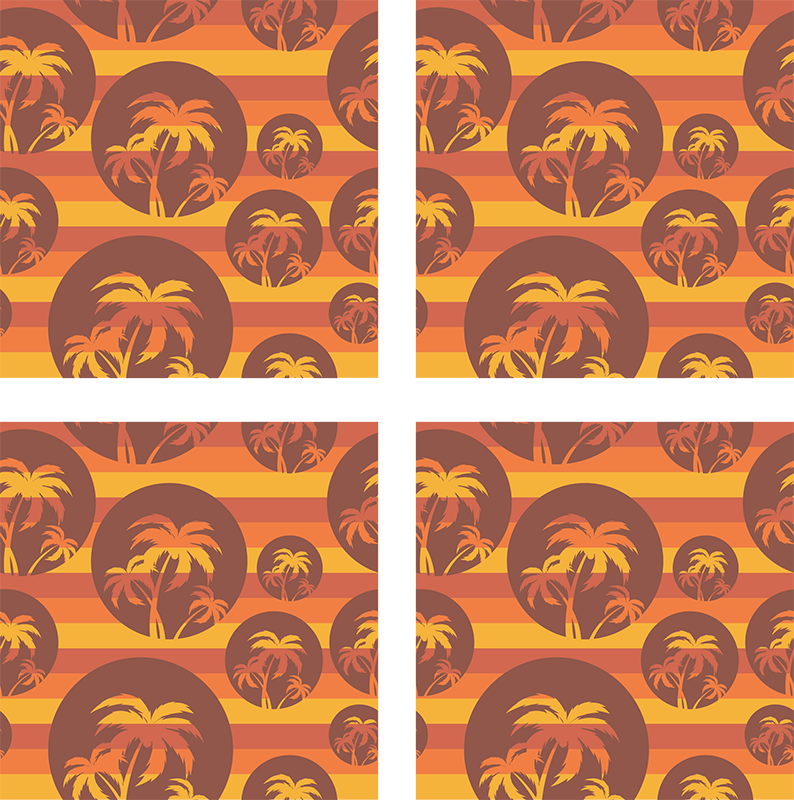 Oranssi vinyylimatto retro auringonlasku ja palmut kuvio - Tenstickers