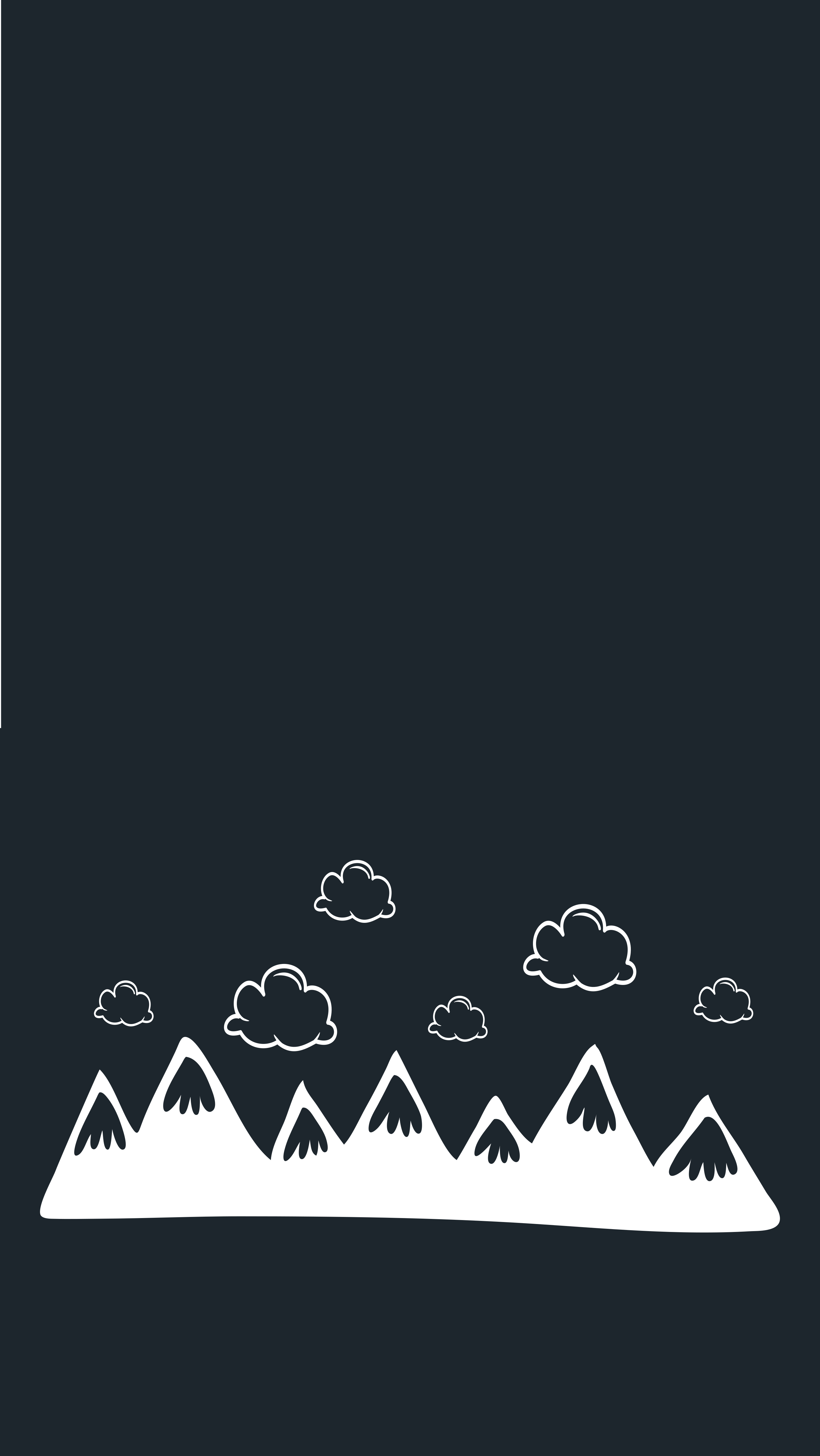 Musta vinyylimatto käsin piirretyillä vuorilla ja pilvillä - Tenstickers