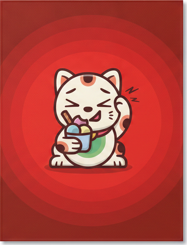 Ihana kissa jäätelön kanssa punaisella vinyylimatolla - Tenstickers